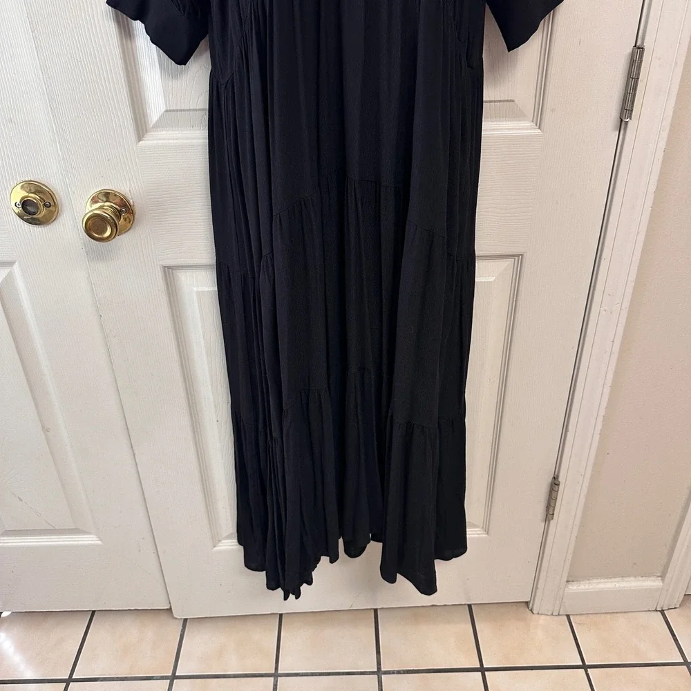 A Loves A Button Down Cuff Sleeve Tiered Waistless Midi Shirt Dress Size M Black - Picture 7 of 11
